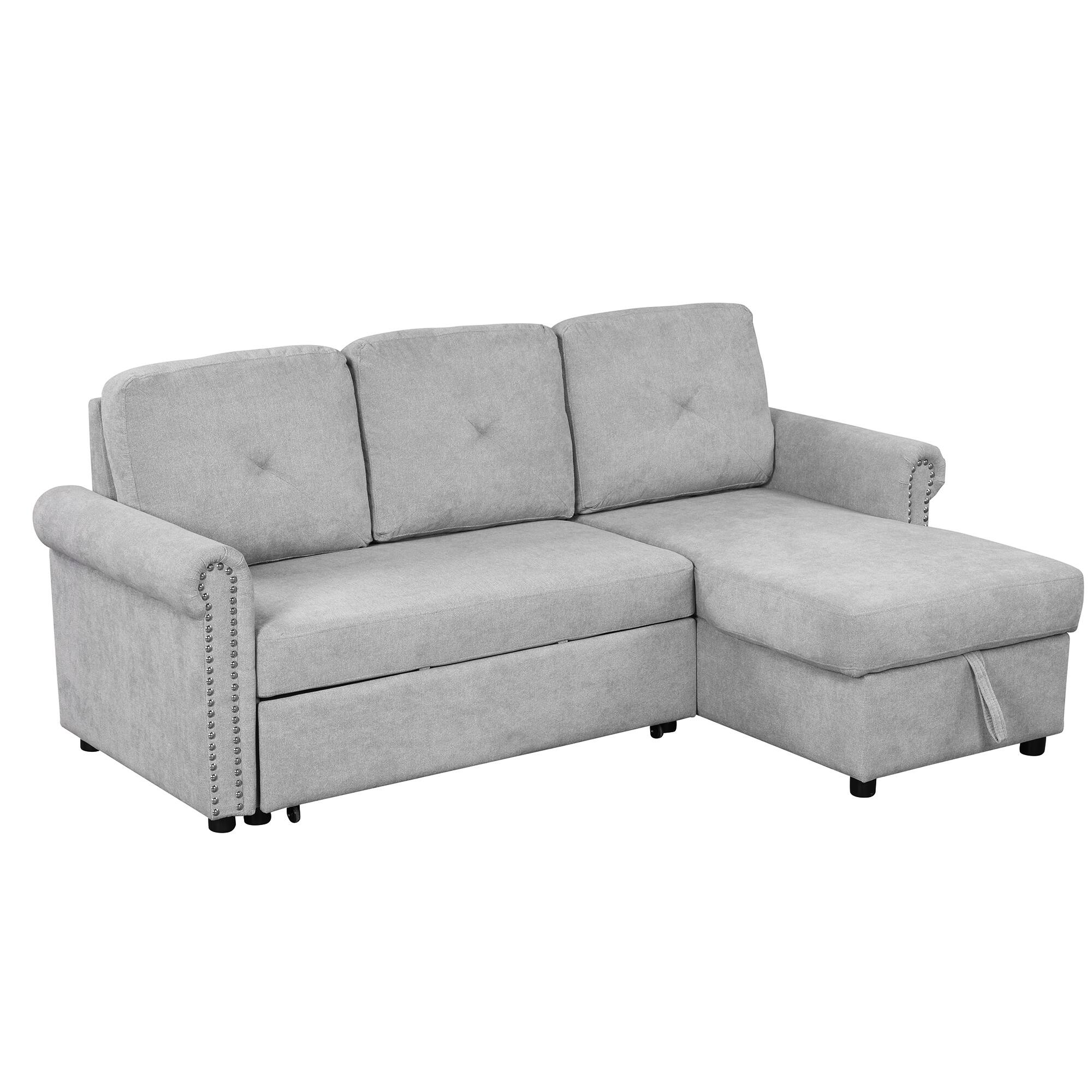 Modern Velvet Convertible LShape Sleeper Sectional Sofa Bed with Storage Chaise Bed Bath