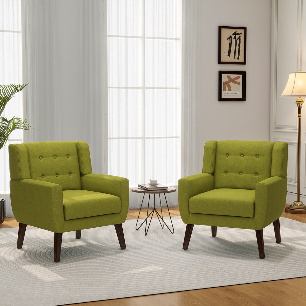 Set of 2 Modern Accent Chair Cotton Linen Upholstered Armchair for Living Room