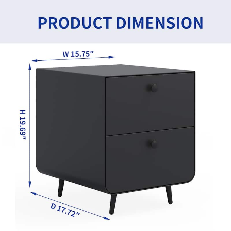 Night Stand Wooden End Table, Bedside Furniture Bedside聽Table with 2 Circular Handle Drawers, Nightstand Steel Frame Cabinet