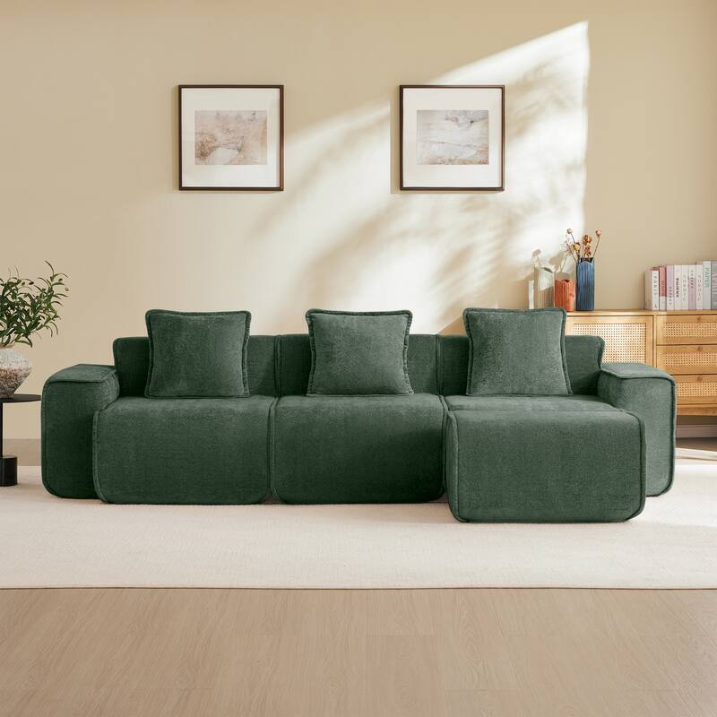 GDFStudio - Streamlined Velvet 3-Seater 108.66" L-Shaped Modular Boneless Sofa with Ottoman