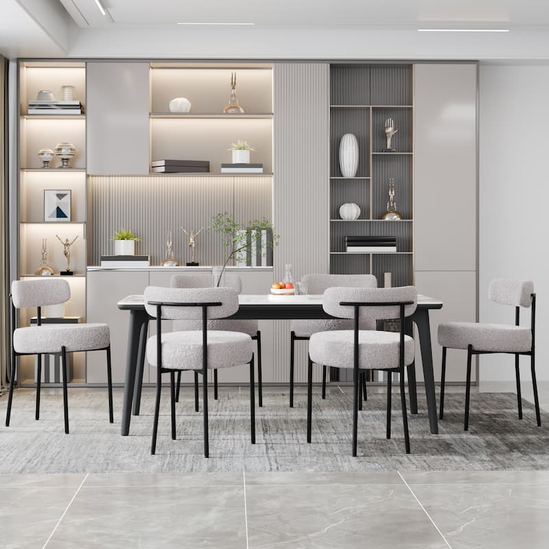 XINMICS Upholstered Boucle Dining Chairs with Black Metal Legs
