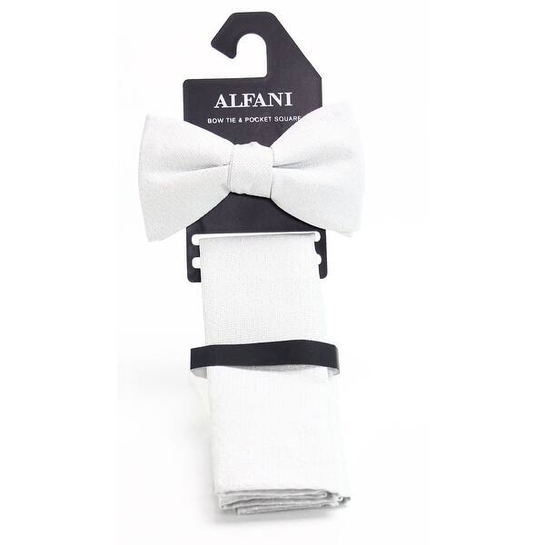 Shop Alfani Men S Silver Shimmer Pre Tied Bow Tie Pocket Square