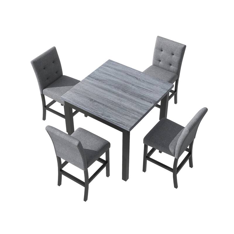 Stylish 5-Piece Dining Room Set with Comfortable Padded Chairs, Footrests, and Space-Saving Counter Height Table Design