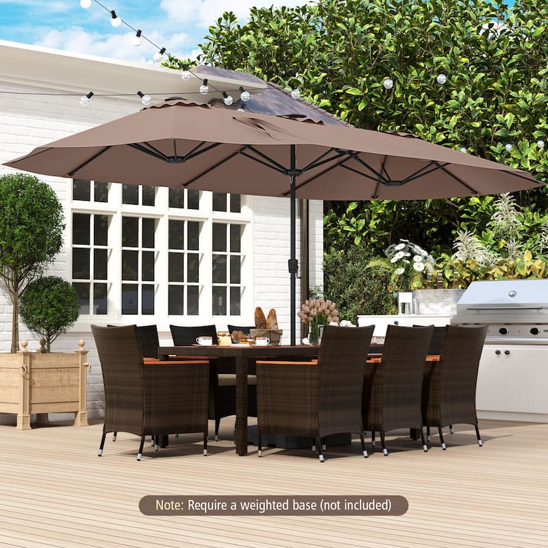 Extra Large 15.5 Feet Double-Sided Patio Umbrella with Solar LED Lights and Crank Outdoor Shade (Umbrella Only)