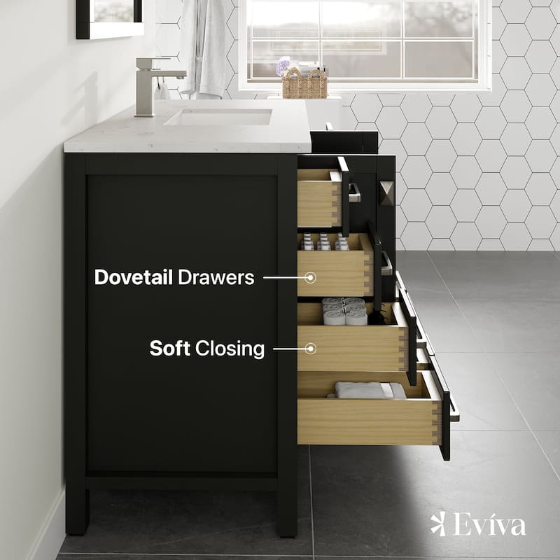 Eviva London 42"W Bath Vanity with Carrara Quartz Top & Undermount Sink