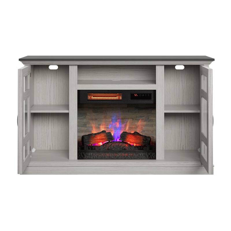 duraflame® Electric Fireplace Entertainment Center with Glass Cabinet Storage, Blanco Oak