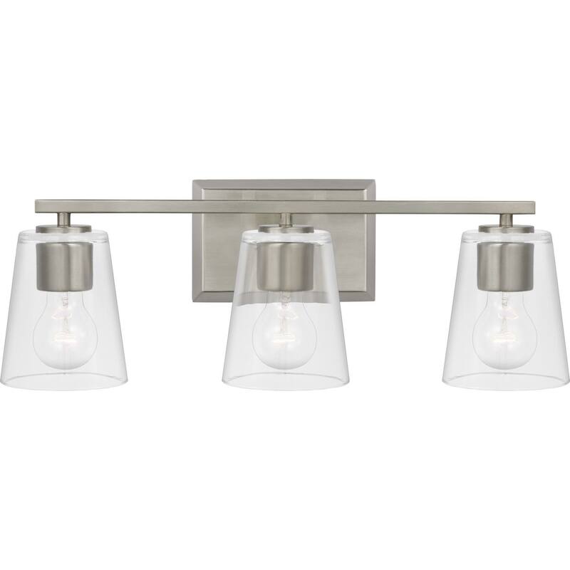 Vertex Collection Three-Light Brushed Nickel Clear Glass Contemporary Bath Light - 20.87 in x 6.25 in x 7.5 in