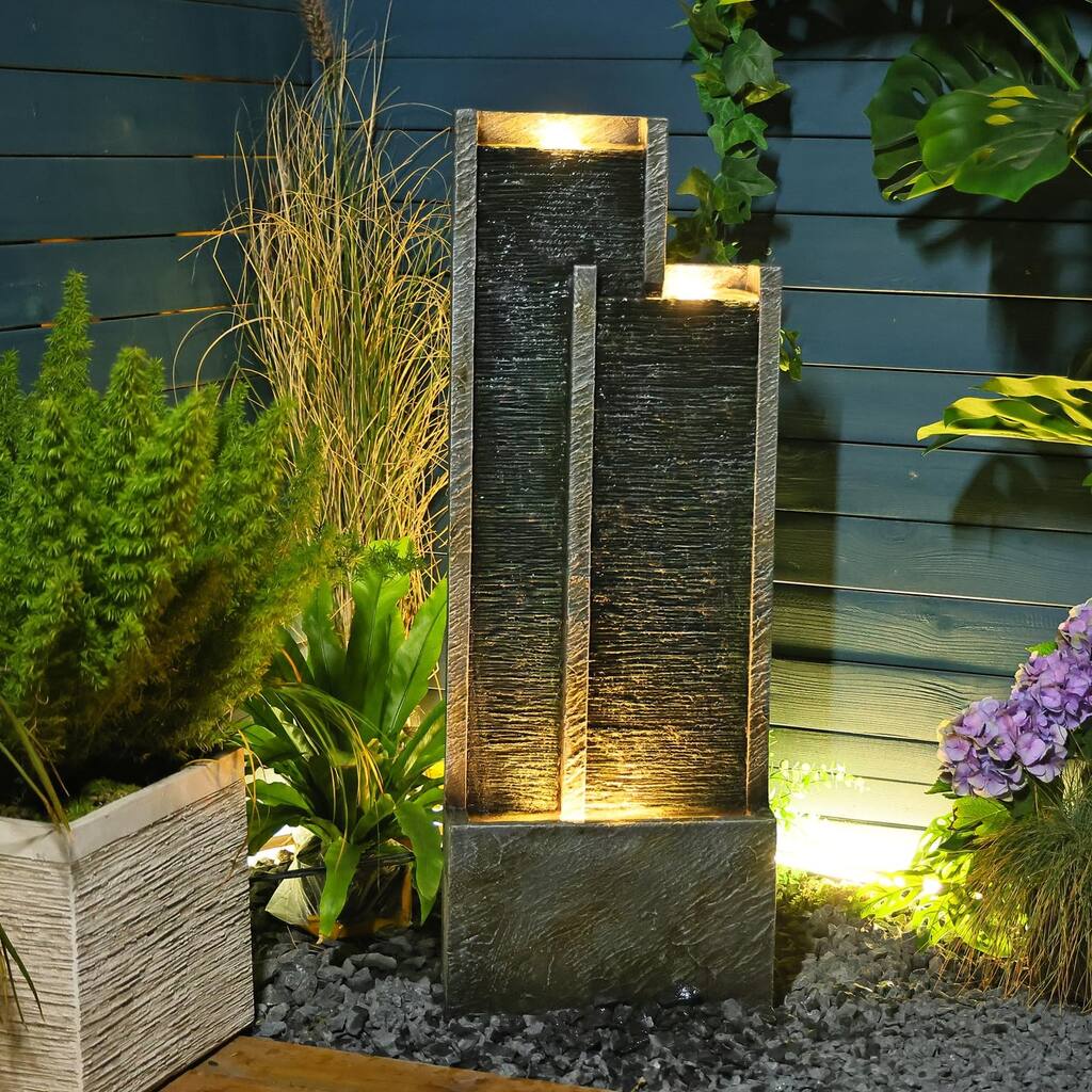 Outdoor Indoor Water Fountains Clearance 35.43"H Outdoor Fountain Cascading Floor-Standing with LED Lights and Pump Fountain