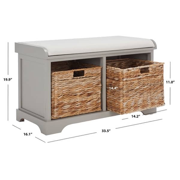 SAFAVIEH Freddy Vintage Grey Wicker Storage Bench - 33.5" W x 16.1" D x 19.9" H