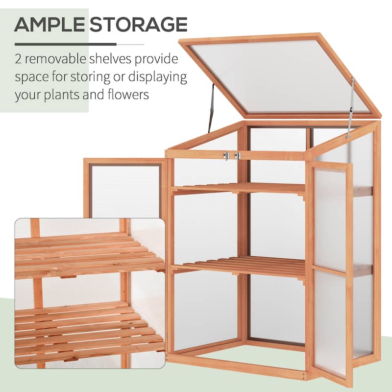 Outsunny Garden Planter Box Greenhouse with Real Fir Wood Construction Polycarbonate Side Panels for Warmth & Opening Roof