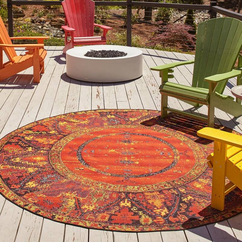Outdoor Bounder Collection Area Rug - Multi - 10' Round