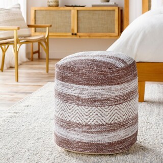 Surya Nessa Woven Heathered Stripe 16-inch Cylinder Pouf