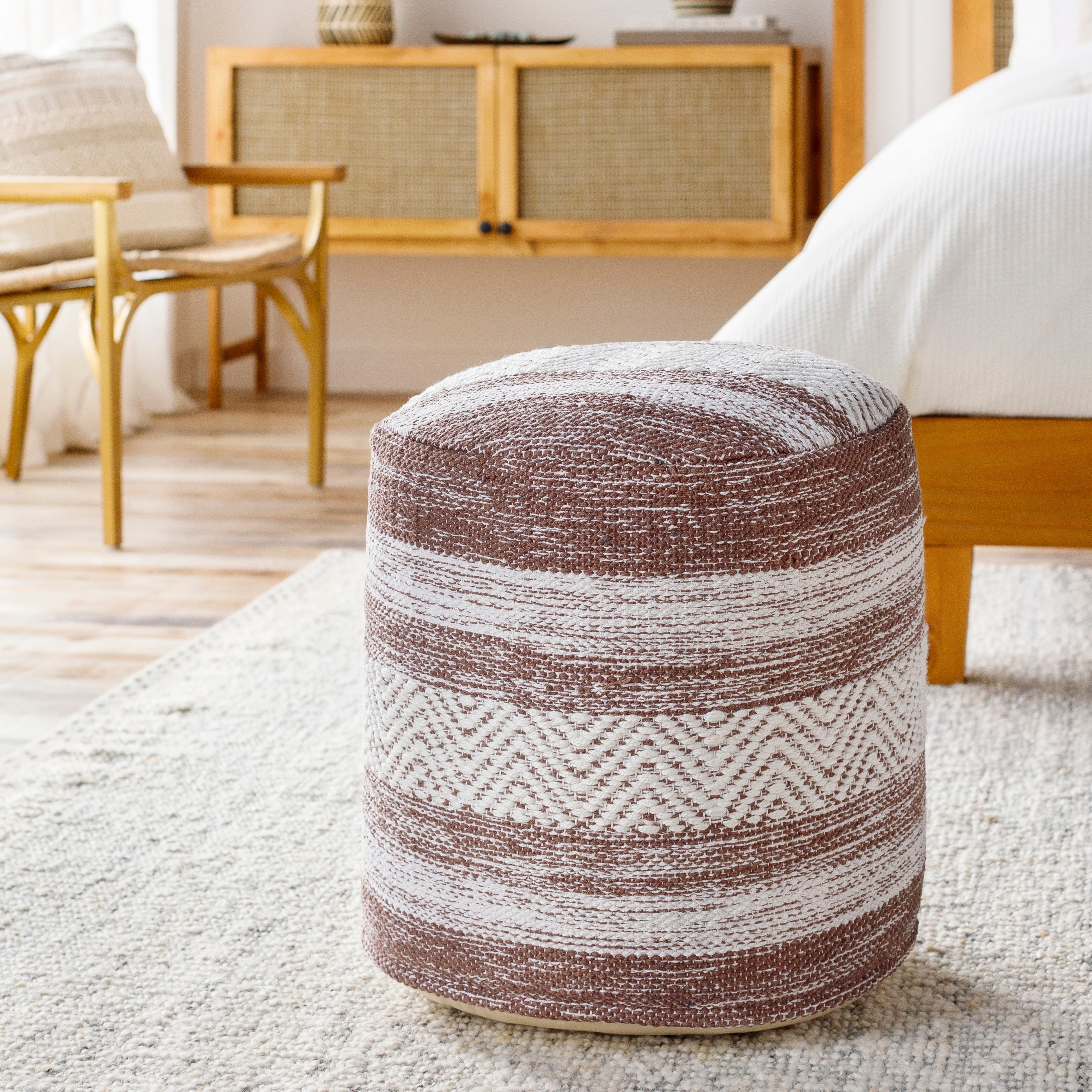 Surya Nessa Woven Heathered Stripe 16-inch Cylinder Pouf