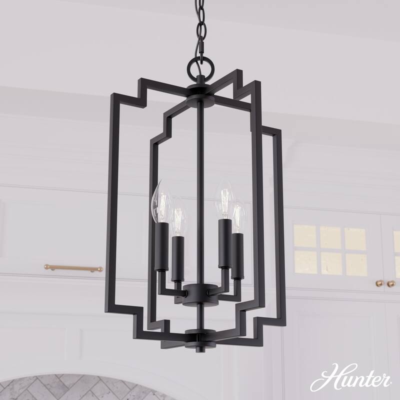 Hunter Zoanne 4-Light Modern Pendant Hanging Light - Island, Entry, Dining - Geometric, Contemporary, Candle, Transitional - 21" - Matte Black