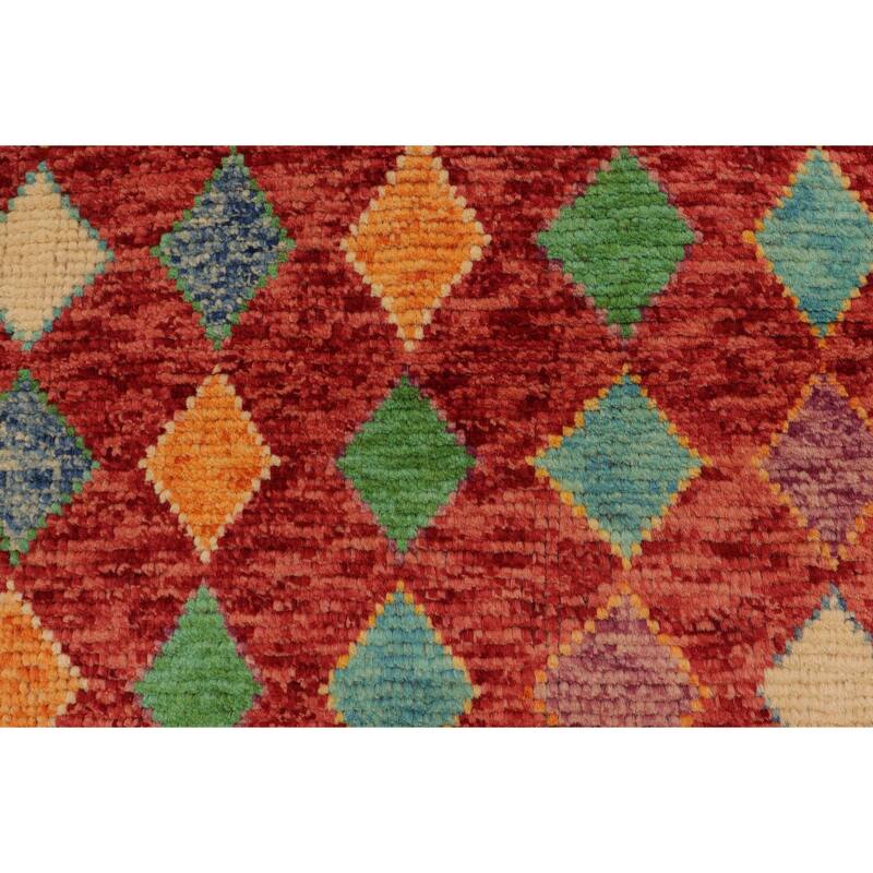 Shabby Chic Balochi Pruitt Red/Blue Hand Knotted Wool Rug - 3'3'' x 5'0''