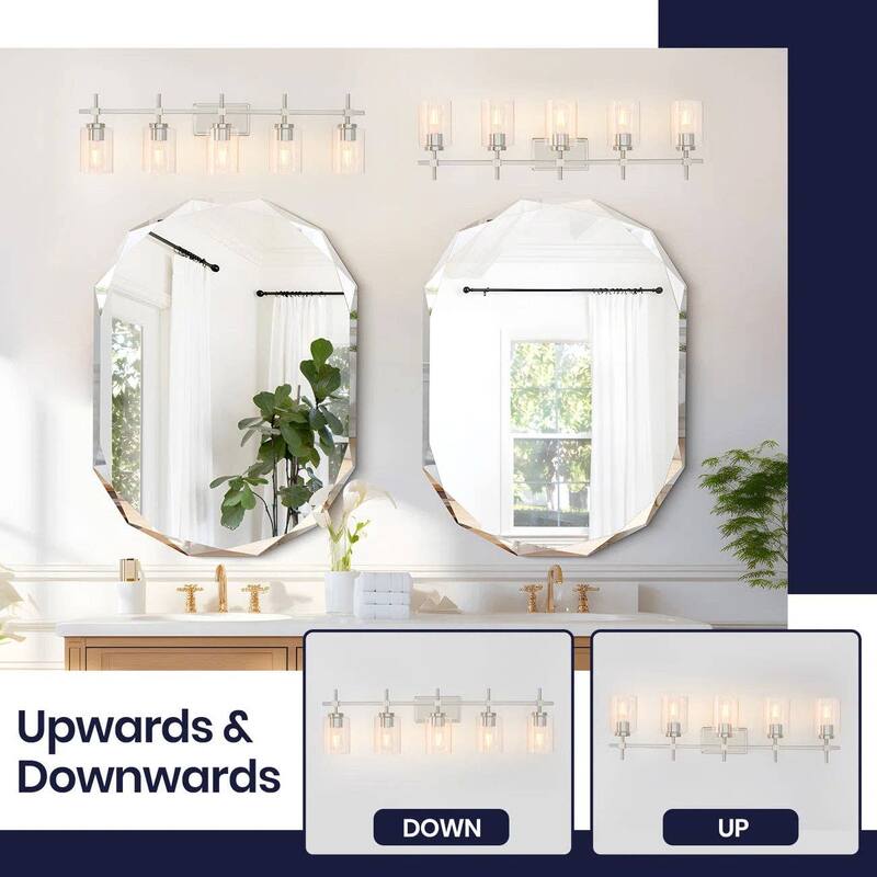 Jasper Brushed Nickel Clear Glass 5-Light Bathroom Vanity Light