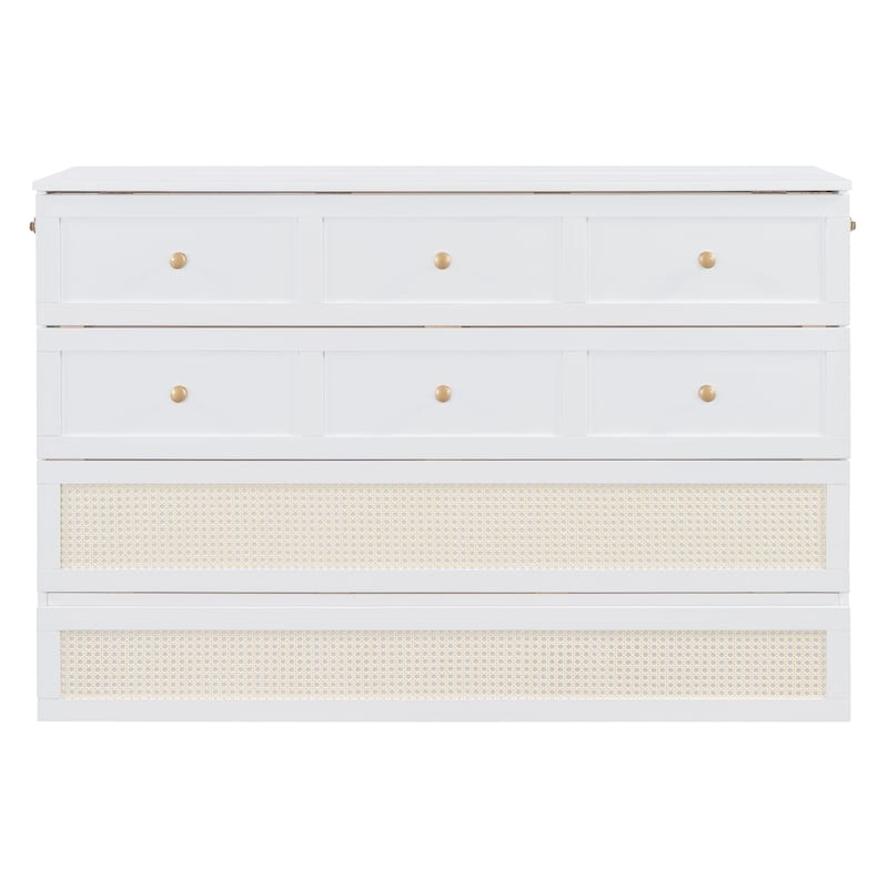White Queen Size Murphy Bed with Versatile Storage and Large Drawers