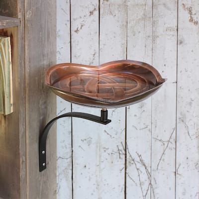 Achla Designs Celtic Dara Knot Birdbath w/Wall Mount Bracket, 13.75 Inch Wide, Antique Copper Finish