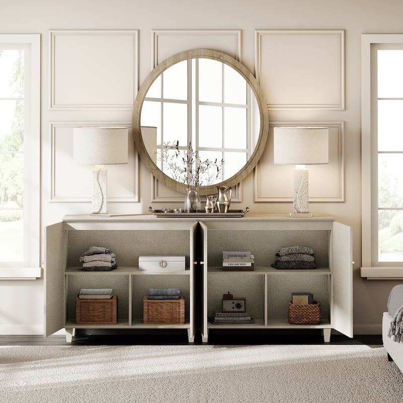 Wood Dresser with 6 Drawers and 2 Cabinets for Bedroom, 118" Wide