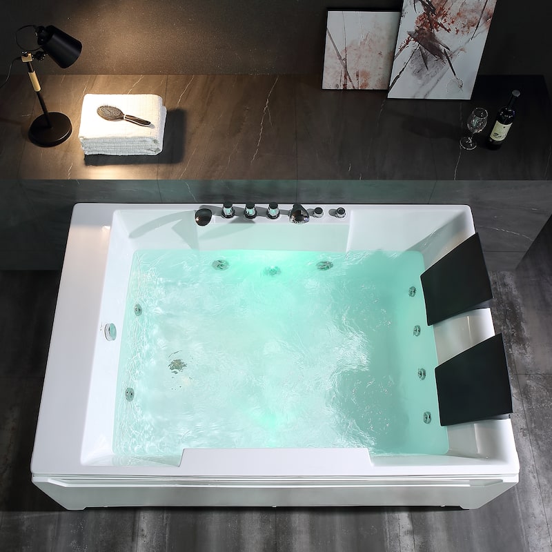 72" X 48" Acrylic Rectangle Whirlpool Bathtub - 10 Water Jets - Led Lights - Left Side Drain - 3-Side Alcove Install
