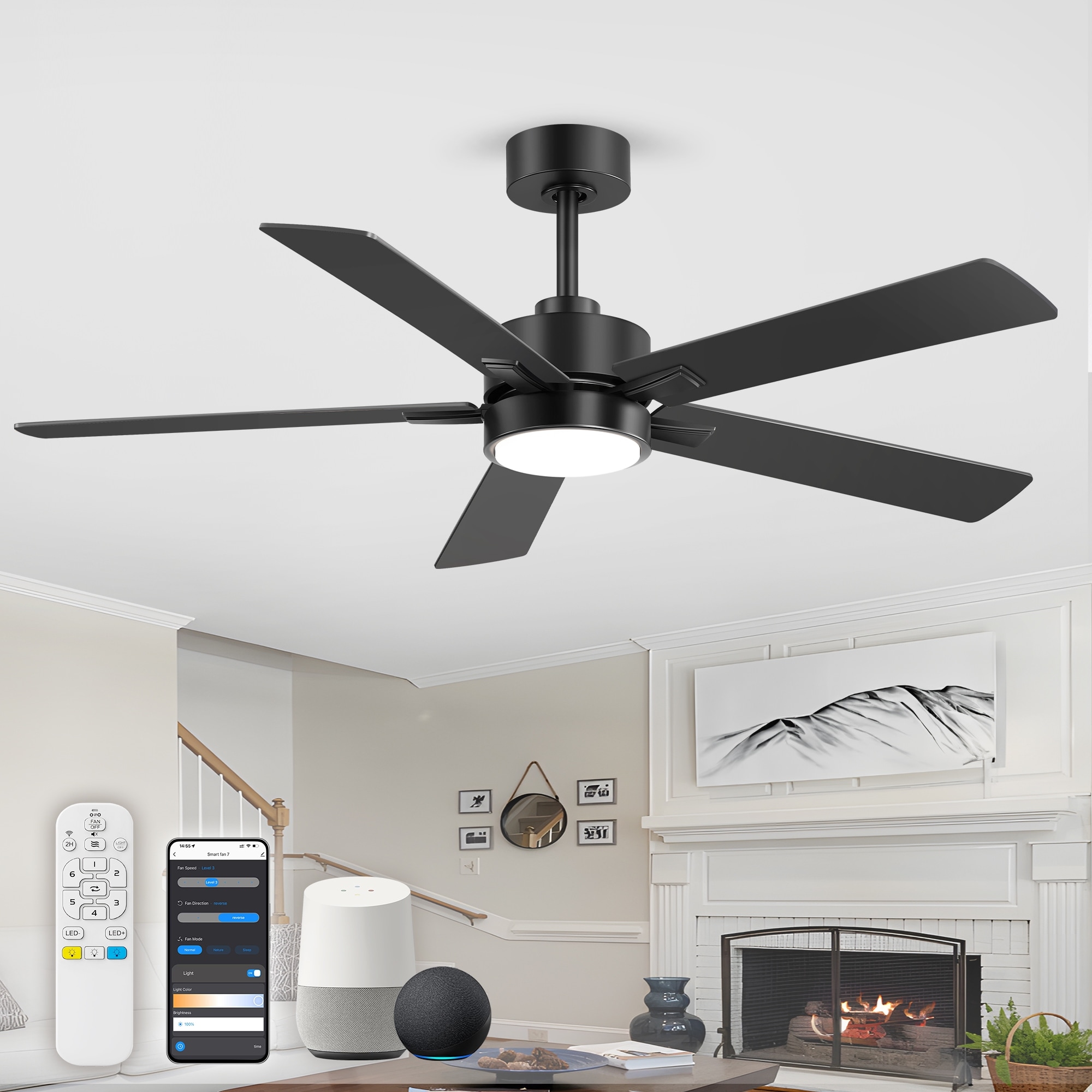 52-Inch Smart Ceiling Fan with Remote/APP/Alexa Control and Dimmable 3CCT LED Light