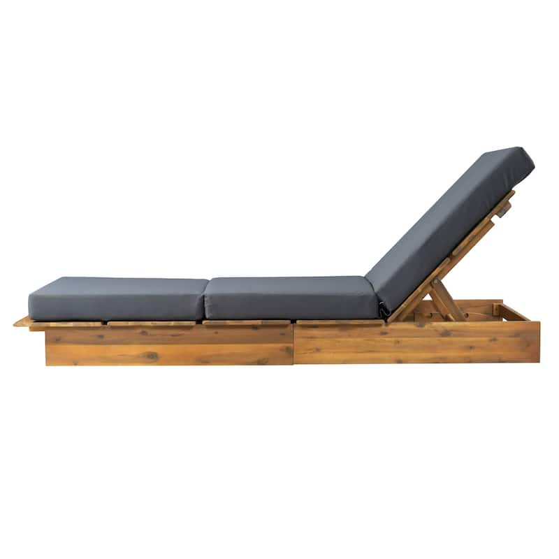 Christopher Knight Home - Modern Indoor/Outdoor Acacia Wood Chaise Lounge with 3-Position Adjustable Backrest & 3-Fold Cushion