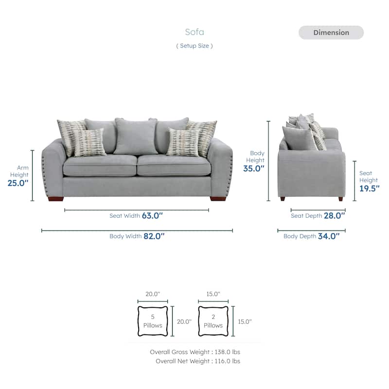 Fremont & Park Ezra 82" Chenille Living Room Loveseat with 7 Decor Pillows