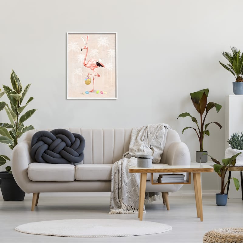 Stupell Easter Flamingo Pink Bird Egg Hunt Basket Framed Wall Art
