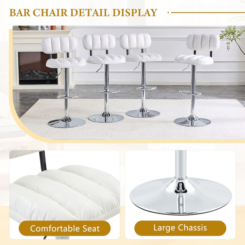 Set of 2 Adjustable Height Bar Stools, PU Leather Upholstered with Chrome Base & Footrest, Modern Comfortable Stools