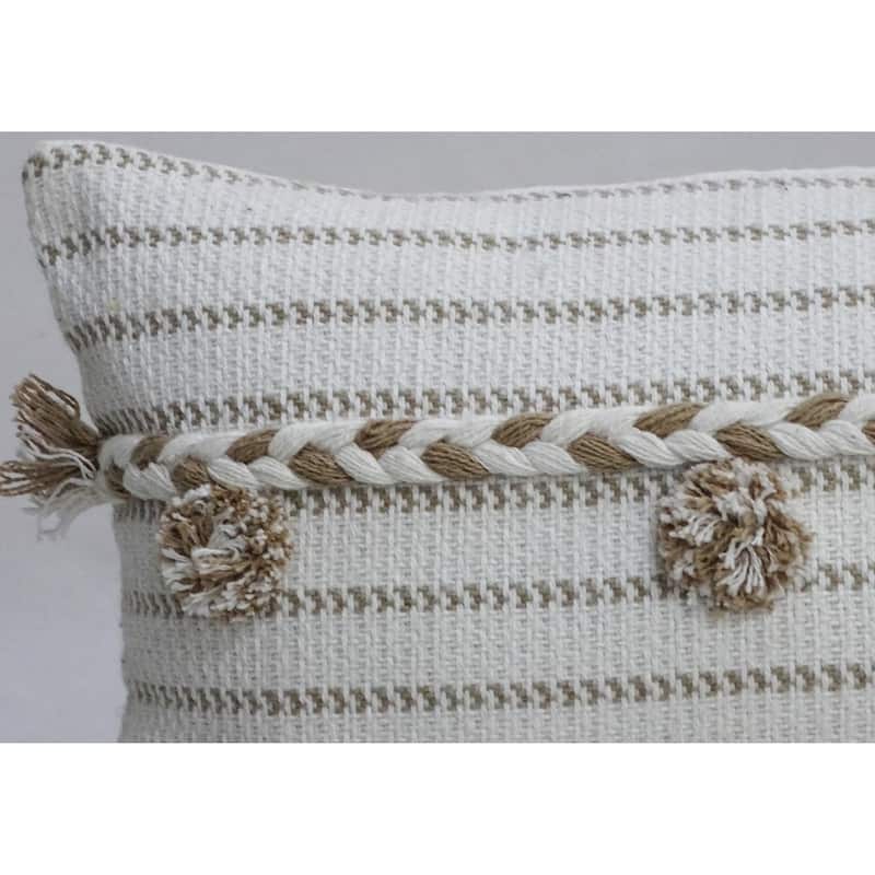 Vibhsa Handwoven 14" X 24" Throw Pillow with Poms