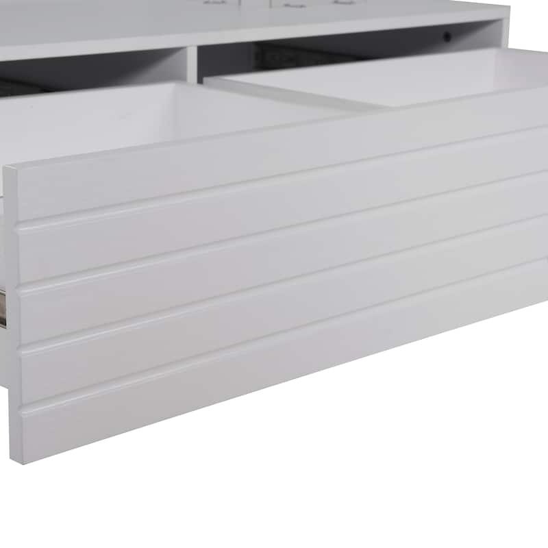 Rectangular LED Lights Coffee Table with 2 drawers