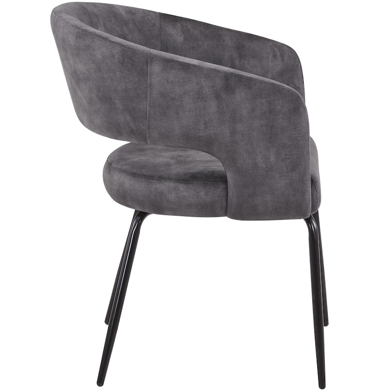 Open Back Dining Chair Upholstered in Leather or Velvet with Iron Legs Set of 2