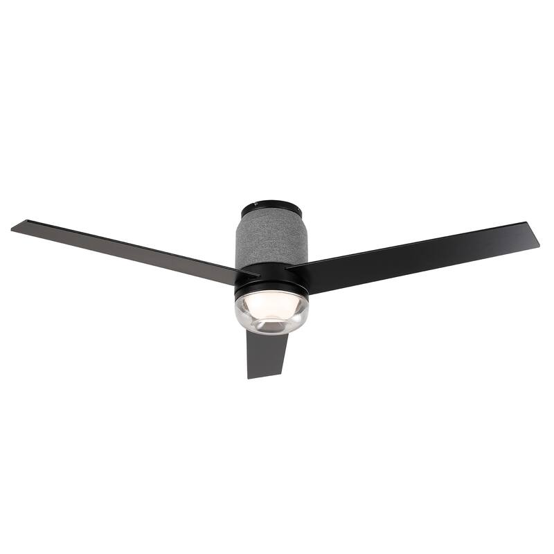 52" Modern Black RGB LED Smart Flush Mount Ceiling Fan with Light and Remote, App Control, Voice Control