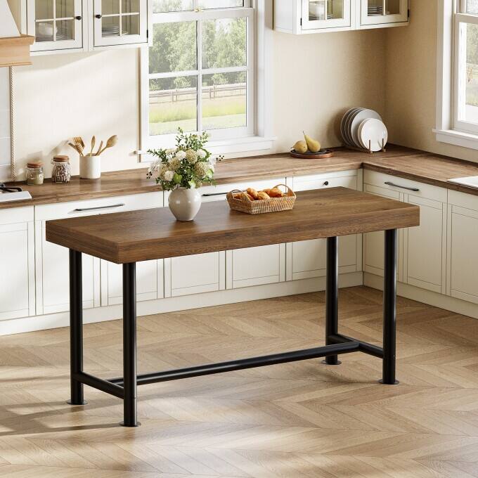 Industrial 63-Inch Solid Wood Bar Table with Metal Frame