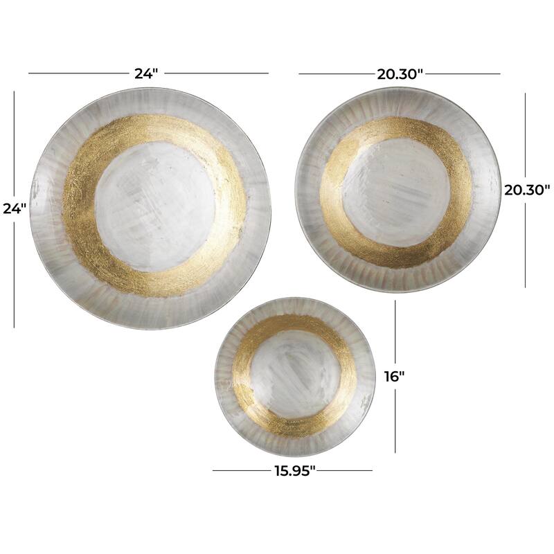 Metal Abstract 3D Circular Disk Home Wall Decor - Set of 3 Gold, Dark Blue, White - Roche River Decor