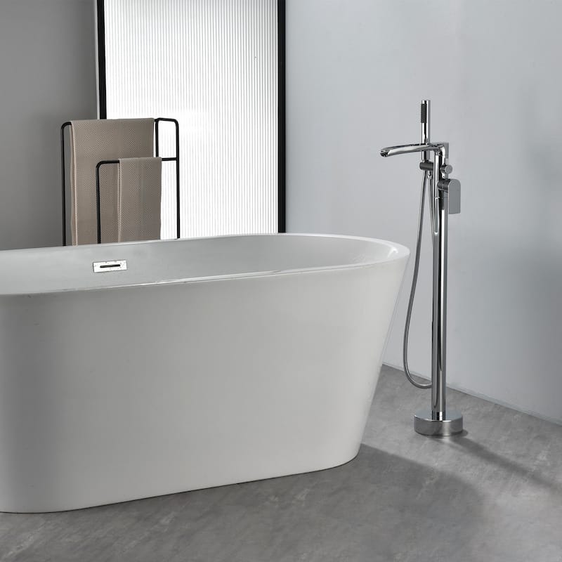 Single Handle Floor Mounted Freestanding Waterfall Tub Filler with Handheld Shower