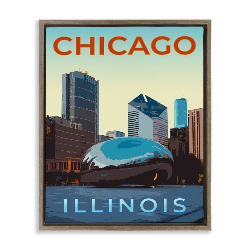Stupell Chicago Bean Landmark Framed Floater Canvas Wall Art Design By Victoria Barnes - 25 x 31 - Brown