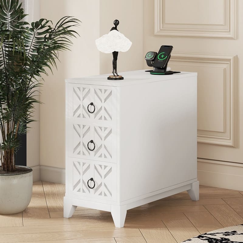 Tall Corner End Table with 3 Drawers and 2 Open Shelves – Perfect for Bedroom or Living Room Storage‌