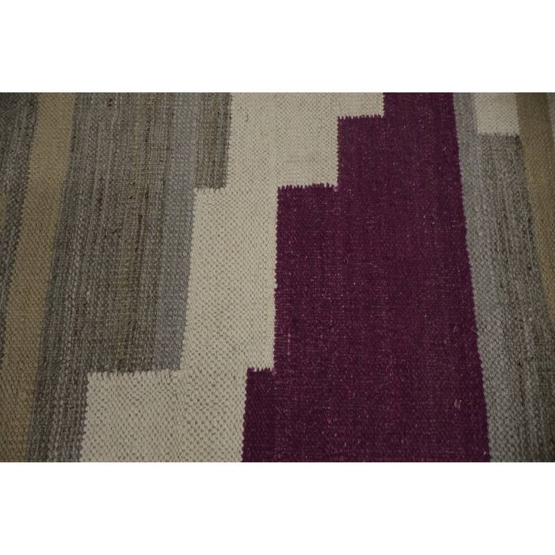 Hand Woven Oriental 100% Wool Carpet Southwestern Tribal Greys & Charcoal Kilim Area Rug - 12' 5'' X 9' 4''