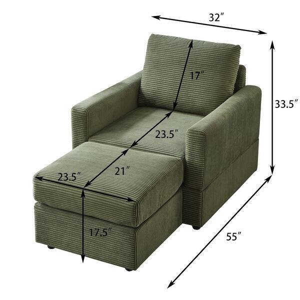 dimension image slide 1 of 4, Modern Corduroy Chaise Lounge with Ottoman,Accent Chair for Living Room