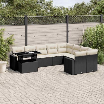 vidaXL Patio Sofa Set with Cushions Outdoor Furniture 10 Piece Poly Rattan - 24.4 x 24.4 x 27.2