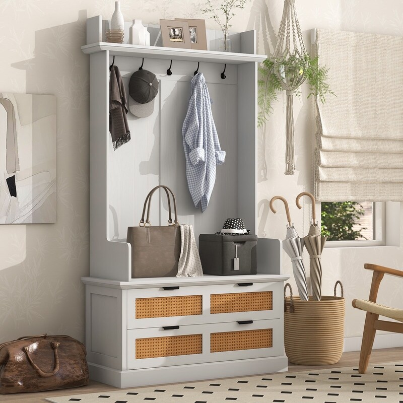 Hallway coat rack with bench sales
