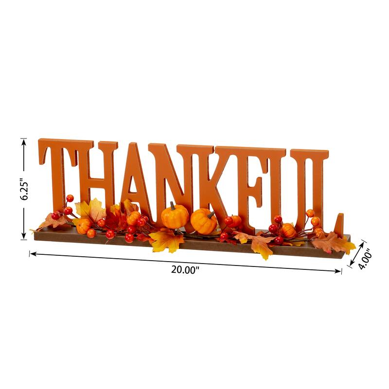 Glitzhome 20"L THANKFUL Word Sign Wooden Table Decor for Fall Thanksgiving