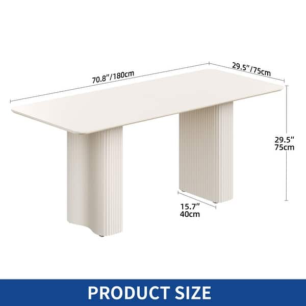 dimension image slide 1 of 2, Moasis Modern Large Dining Table 6-8 People for Kitchen and Dining Room Creamy White