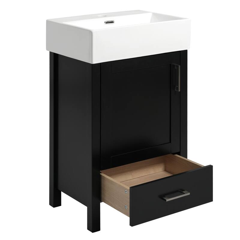 20.28" Modern Bathroom Vanity with Ceramic Sink, Solid Wood Frame, and Drawer -Ideal for Small Bathrooms