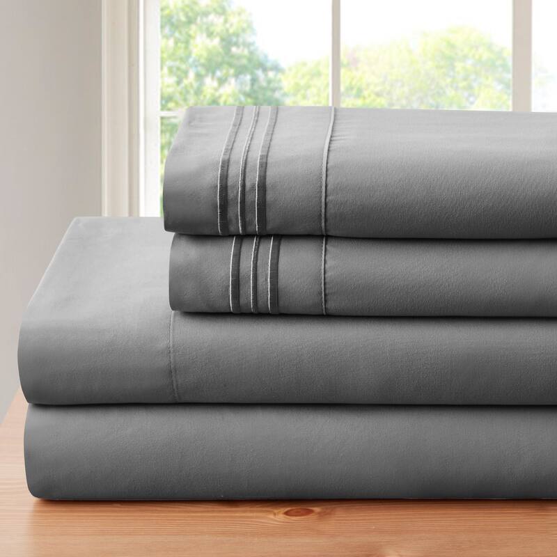 Rayon from Bamboo 4 Piece Luxury 3 Line Embroidered Sheet Set