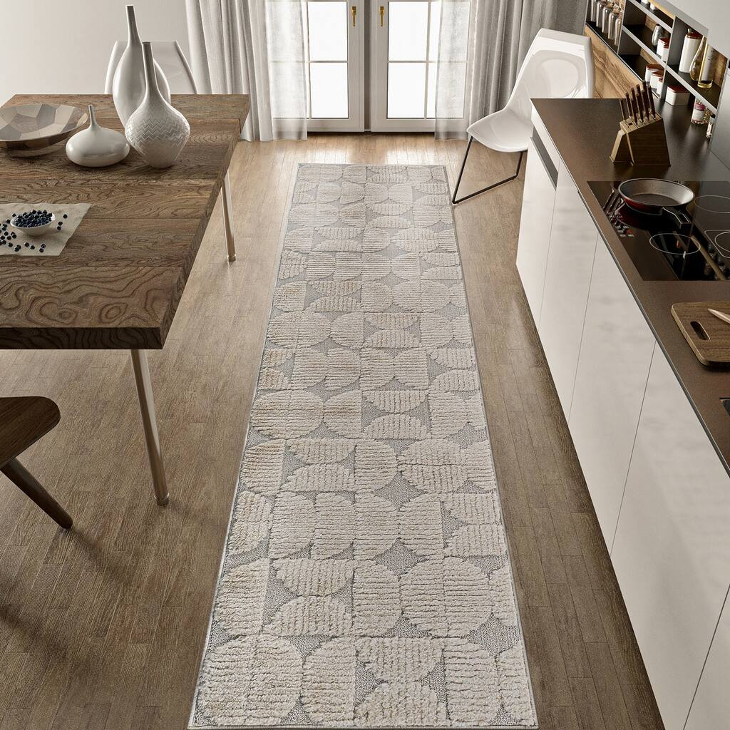 Roomfitters 2'2''x8' Machine Washable Boho Vintage Area Rug, Non-Slip Pet Friendly Indoor Living Room Decor Carpet - Beige