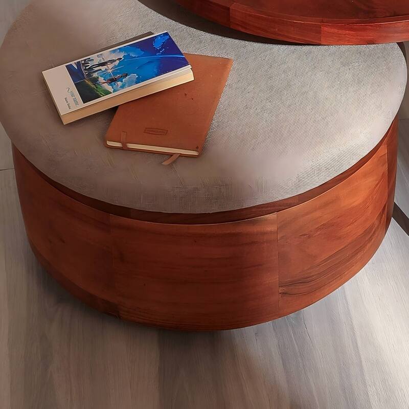 Wooden Table with Metal Stand And Nesting Drum, 27.5X27.5X18"