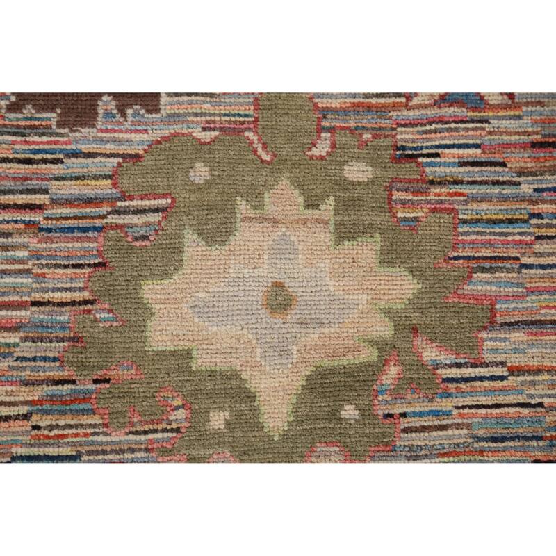 Hand Knotted Oriental 100% Wool Carpet Transitional Floral Multi-Colored Oushak Runner Rug - 19' 11'' X 2' 7''