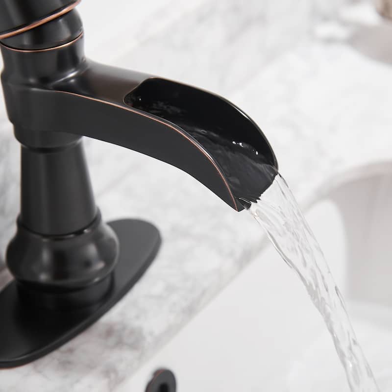 Waterfall Single Hole Single-HandleBathroom Faucet With Pop-up Drain Assembly